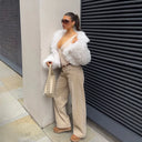 Short Coats Women Faux Fur Jackets Turn Down Collar Coat Casual Thick Warm Y2k Streetwear Jacket Elegant Work Autumn Winter