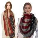 Popular Shawl American Flag Oblong Scarfs Patriotic Stars Pattern Headscarf Muffler Voile Soft Wrap Geometric Stripes Scarf