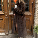 Women's fashion coat plain high-end fur long-sleeved pocket lapel top autumn and winter new coat