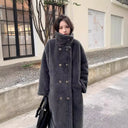 Women Faux Fur Long Coats Jackets Stand Collar Coat Thick Warm Y2k Streetwear Jacket Elegant Work Casual Outerwear Autumn Winter