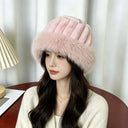 Vertical Texture Striped Fur Hat Fleece Lining Windproof Plush Trapper Hats Thermal Insulation Faux Fur Brim Puffy Bucket Cap