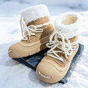 Unisex Winter Boots Faux Fur Cuff Lace Up Warm Plush Snow Boots Round Toe Thick Sole Khaki Grey Short Boots Comfortable Shoes