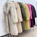 New Colorful Fahionable Faux Fur Mongolian Jacket Long Tailored Collar Plush Winter Coat for Women Elegant Loose Fit Outerwear
