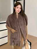 Women Real Rabbit Fur Shawl With Tassel Long Female Hot sale Fashion Luxury Genuine Fur Wrap Female Cape