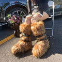 Women's Faux Fur Snow Boots with Side Zipper, Comfortable Warm Booties for Winter Outdoor, Trendy Fashionable Long Footwear