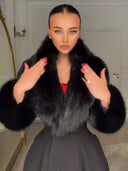Women Long Wool Blend Faux Collar Overcoat Fur Trim Cuffs A Line Flared Maxi Hem Single Breasted Coat Elegant Ladies Outerwear