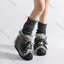 Retro Furry Ankle Boots for Women 2025 Winter New Fashionable Warm Thick Bottom Heightening Snow Boot Plush Lace-up Cotton Shoes