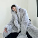 Faux Fur Coats Men's Casual Hooded Jackets Solid Round Neck Full Sleeve Longline Loose Fit Autumn and Winter Thick Warm Jackets