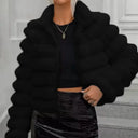 2025 Autumn winter New European American Faux fur Coat Women's Short Stand collar Thick fur Coats Female Warm Parka Overcoat