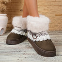 Korean Style Lace Furry Snow Boots Winter 2026 Sweet Bowknot Thick Bottom Plush Warm Short Booties Women Faux Fur Ankle Boots
