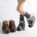 Retro Furry Ankle Boots for Women 2025 Winter New Fashionable Warm Thick Bottom Heightening Snow Boot Plush Lace-up Cotton Shoes