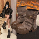 Ankle Boots for Women Cowboy Flats Platform Shoes  Fashion Designer Zipper Winter Gothic Boots New Walking Dress Mujer Botas
