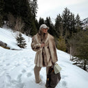 Women Chic Vibes Stylish Faux Fur Coat in White Stripes Fashion Iconic Plush Outwear Outfit Inspiration for Cozy Nights Out