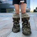 Women's Faux Fur Snow Boots with Side Zipper, Comfortable Warm Booties for Winter Outdoor, Trendy Fashionable Long Footwear