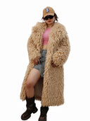 New Colorful Fahionable Faux Fur Mongolian Jacket Long Tailored Collar Plush Winter Coat for Women Elegant Loose Fit Outerwear