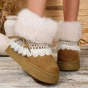 Korean Style Lace Furry Snow Boots Winter 2026 Sweet Bowknot Thick Bottom Plush Warm Short Booties Women Faux Fur Ankle Boots