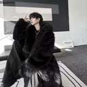 Faux Fur Coats Men's Casual Hooded Jackets Solid Round Neck Full Sleeve Longline Loose Fit Autumn and Winter Thick Warm Jackets