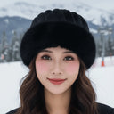 Vertical Texture Striped Fur Hat Fleece Lining Windproof Plush Trapper Hats Thermal Insulation Faux Fur Brim Puffy Bucket Cap