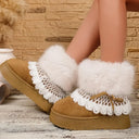 Korean Style Lace Furry Snow Boots Winter 2026 Sweet Bowknot Thick Bottom Plush Warm Short Booties Women Faux Fur Ankle Boots