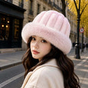 Vertical Texture Striped Fur Hat Fleece Lining Windproof Plush Trapper Hats Thermal Insulation Faux Fur Brim Puffy Bucket Cap