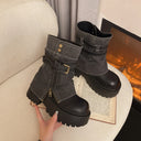 Ankle Boots for Women Cowboy Flats Platform Shoes  Fashion Designer Zipper Winter Gothic Boots New Walking Dress Mujer Botas