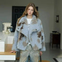 HIGH QUALITY Winter Large Lapel Curly Lamb Fur Coat Long Sleeve Warm Shaggy Tie Dye Gradient Faux Fur Jacket Loose Outerwear