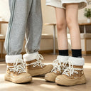 Unisex Winter Boots Faux Fur Cuff Lace Up Warm Plush Snow Boots Round Toe Thick Sole Khaki Grey Short Boots Comfortable Shoes