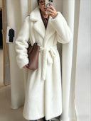 Women's fashion coat plain high-end fur long-sleeved pocket lapel top autumn and winter new coat