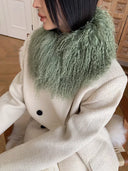 Luxurious Mongolian Lamb Fur Scarf Fur Wrap with Magnetic Buckle