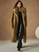 Women's Leopard Print Faux Fur Coat Ladies Streetwear Trend Winter Warm Long Jackets Overcoat Outerwear