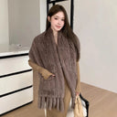 Women Real Rabbit Fur Shawl With Tassel Long Female Hot sale Fashion Luxury Genuine Fur Wrap Female Cape