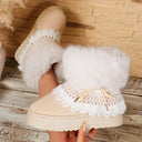 Korean Style Lace Furry Snow Boots Winter 2026 Sweet Bowknot Thick Bottom Plush Warm Short Booties Women Faux Fur Ankle Boots