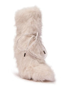 White Faux Fur Mid‑Calf High Heel Boots Drawstring Adjustable Stiletto Heel Furry Boots Winter Fashion Footwear