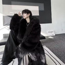 Faux Fur Coats Men's Casual Hooded Jackets Solid Round Neck Full Sleeve Longline Loose Fit Autumn and Winter Thick Warm Jackets