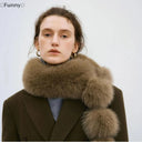 〔Funny〕Long Faux Fox Fur Scarf Women Winter Warm Soft Furry Scarves Casual Lady Outdoor Neck Warmer Collar