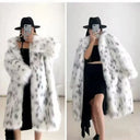 Women's Leopard Print Faux Fur Coat Ladies Streetwear Trend Winter Warm Long Jackets Overcoat Outerwear