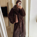 Women's fashion coat plain high-end fur long-sleeved pocket lapel top autumn and winter new coat