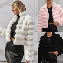 2025 Autumn winter New European American Faux fur Coat Women's Short Stand collar Thick fur Coats Female Warm Parka Overcoat