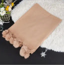 Women High Quality Plain Rabbit Fur Pom Pom Cashmere Shawl Scarf Winter Oversized Pashminas Poncho Hijab Blanket Cachecol
