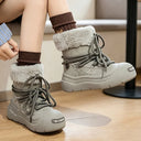 Unisex Winter Boots Faux Fur Cuff Lace Up Warm Plush Snow Boots Round Toe Thick Sole Khaki Grey Short Boots Comfortable Shoes
