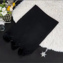 Women High Quality Plain Rabbit Fur Pom Pom Cashmere Shawl Scarf Winter Oversized Pashminas Poncho Hijab Blanket Cachecol
