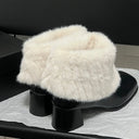 Women Square Toe Faux Fur Ankle Boots Warm Plush Lined Chunky Block Heel Short Boots Winter Fashion Leather Lady Snow Booties DE