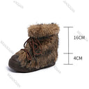 Retro Furry Ankle Boots for Women 2025 Winter New Fashionable Warm Thick Bottom Heightening Snow Boot Plush Lace-up Cotton Shoes