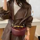 Elegant Burgundy Handbags For Lady Twisted Gold Metal Handle Soft Leather Shoulder Cross Body Hobo Purse For Daily Wedding Party