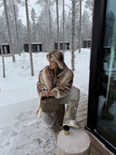 Women Chic Vibes Stylish Faux Fur Coat in White Stripes Fashion Iconic Plush Outwear Outfit Inspiration for Cozy Nights Out