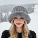 Vertical Texture Striped Fur Hat Fleece Lining Windproof Plush Trapper Hats Thermal Insulation Faux Fur Brim Puffy Bucket Cap