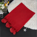Women High Quality Plain Rabbit Fur Pom Pom Cashmere Shawl Scarf Winter Oversized Pashminas Poncho Hijab Blanket Cachecol