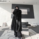 Faux Fur Coats Men's Casual Hooded Jackets Solid Round Neck Full Sleeve Longline Loose Fit Autumn and Winter Thick Warm Jackets