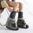 Retro Furry Ankle Boots for Women 2025 Winter New Fashionable Warm Thick Bottom Heightening Snow Boot Plush Lace-up Cotton Shoes