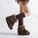 Retro Furry Ankle Boots for Women 2025 Winter New Fashionable Warm Thick Bottom Heightening Snow Boot Plush Lace-up Cotton Shoes